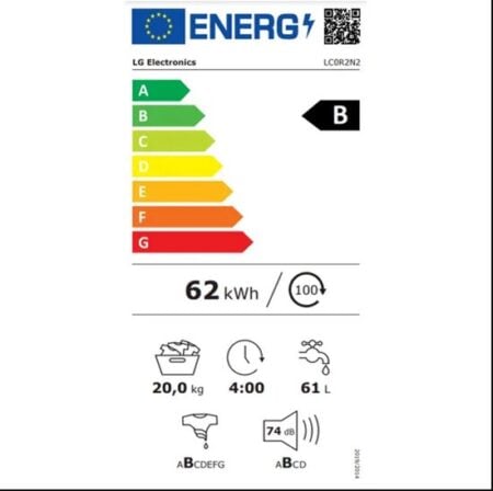 LG LC0R2N2 - Wasmachine, 20KG, C, 1000 TPM , AI DD, Direct Drive Motor, Turbowash, Steam, SmarThinQ, - Afbeelding 2