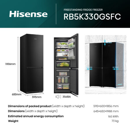 Hisense RB5K330GSFC koel-vriescombinatie Vrijstaand 330 l C Zwart, Roestvrijstaal - Afbeelding 18