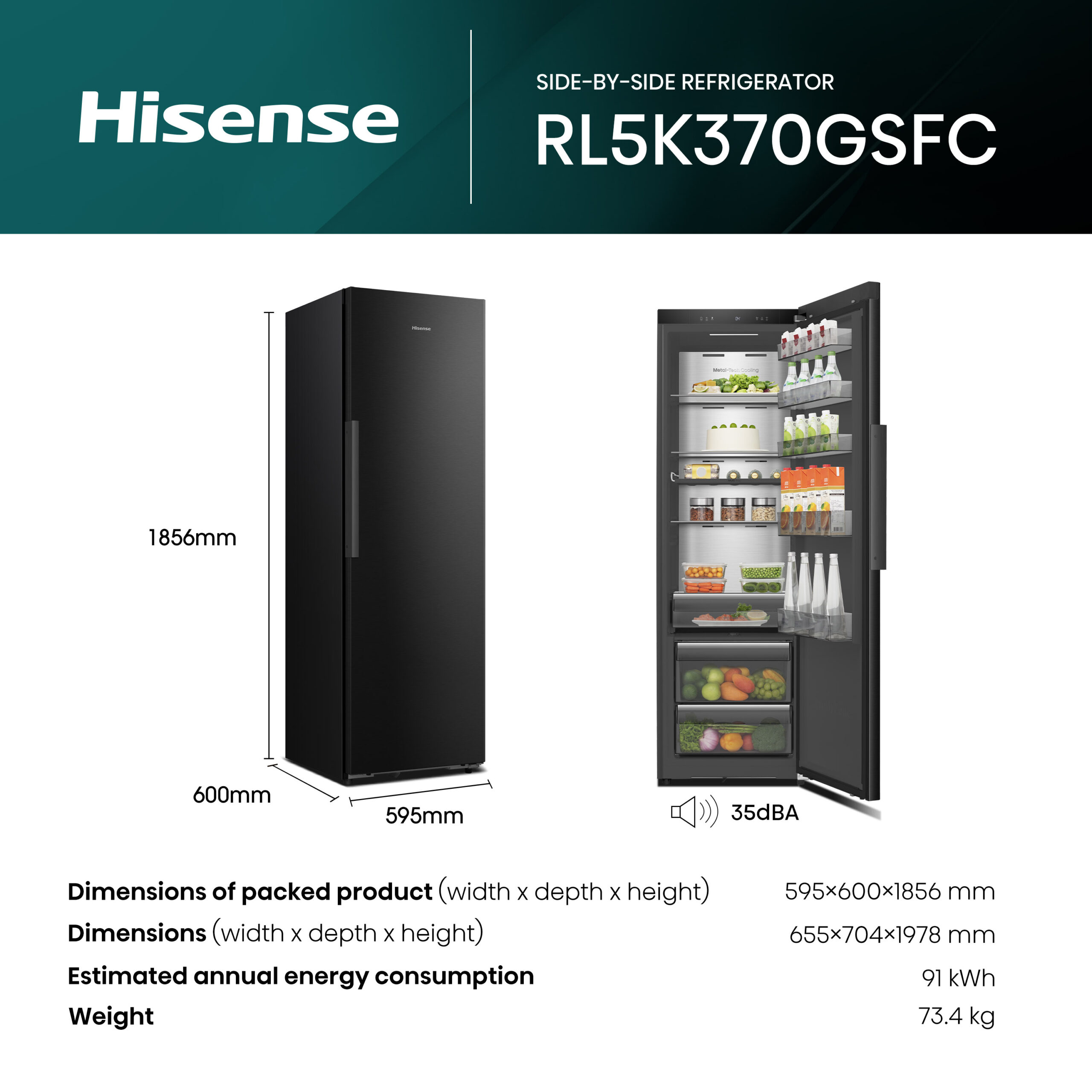 Hisense RL5K370GSFC koelkast Vrijstaand 372 l C EWO51220251 - Afbeelding 15