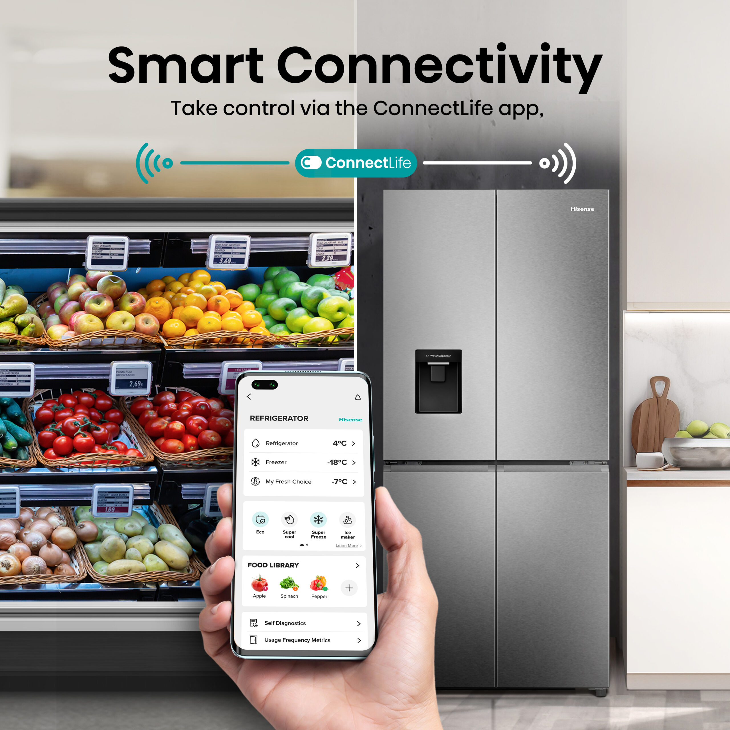 Hisense RQ5P470SMIE koel-vriescombinatie 482 l E Zilver, Roestvrijstaal DHZ2324 - Afbeelding 10