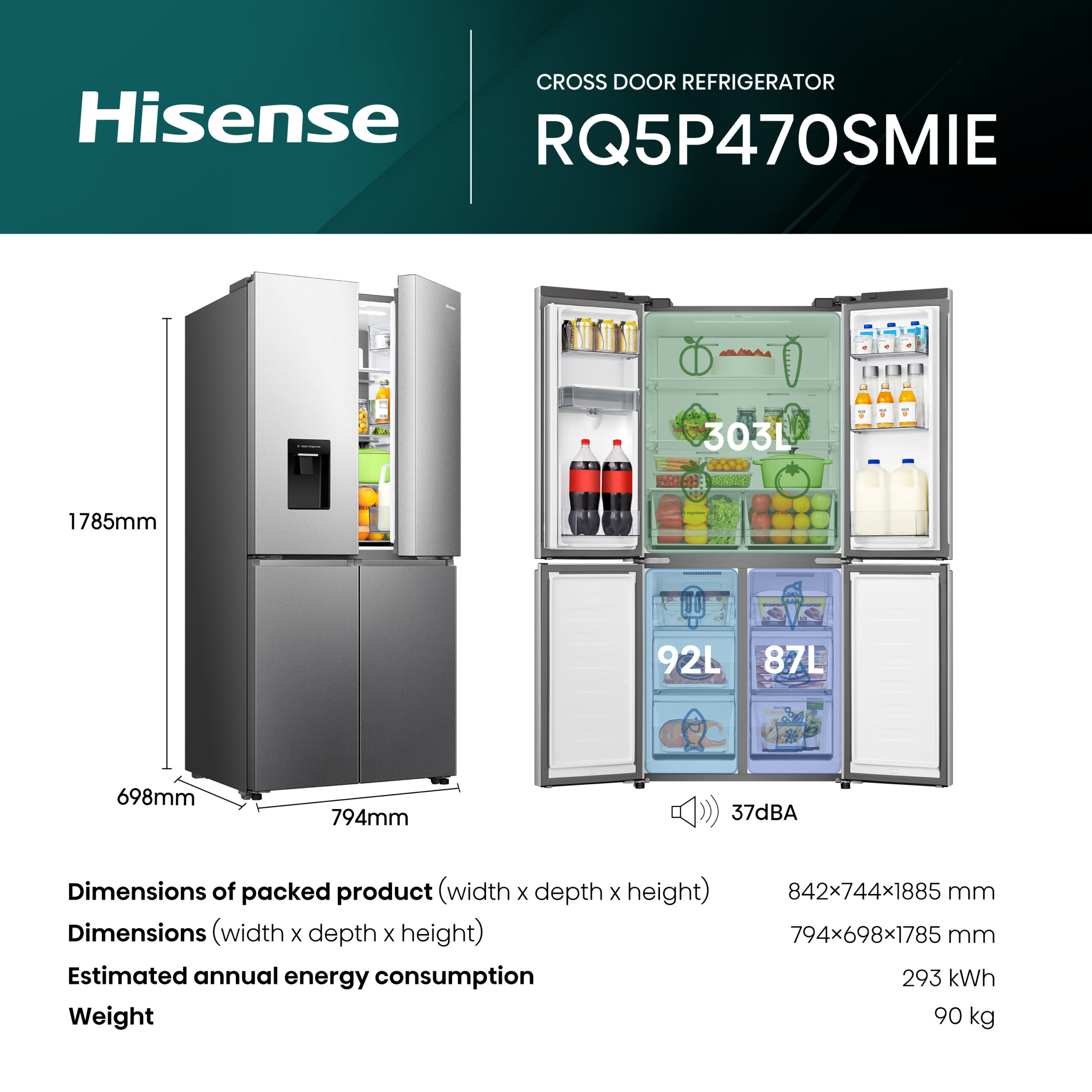 Hisense RQ5P470SMIE koel-vriescombinatie 482 l E Zilver, Roestvrijstaal DHZ2324 - Afbeelding 12