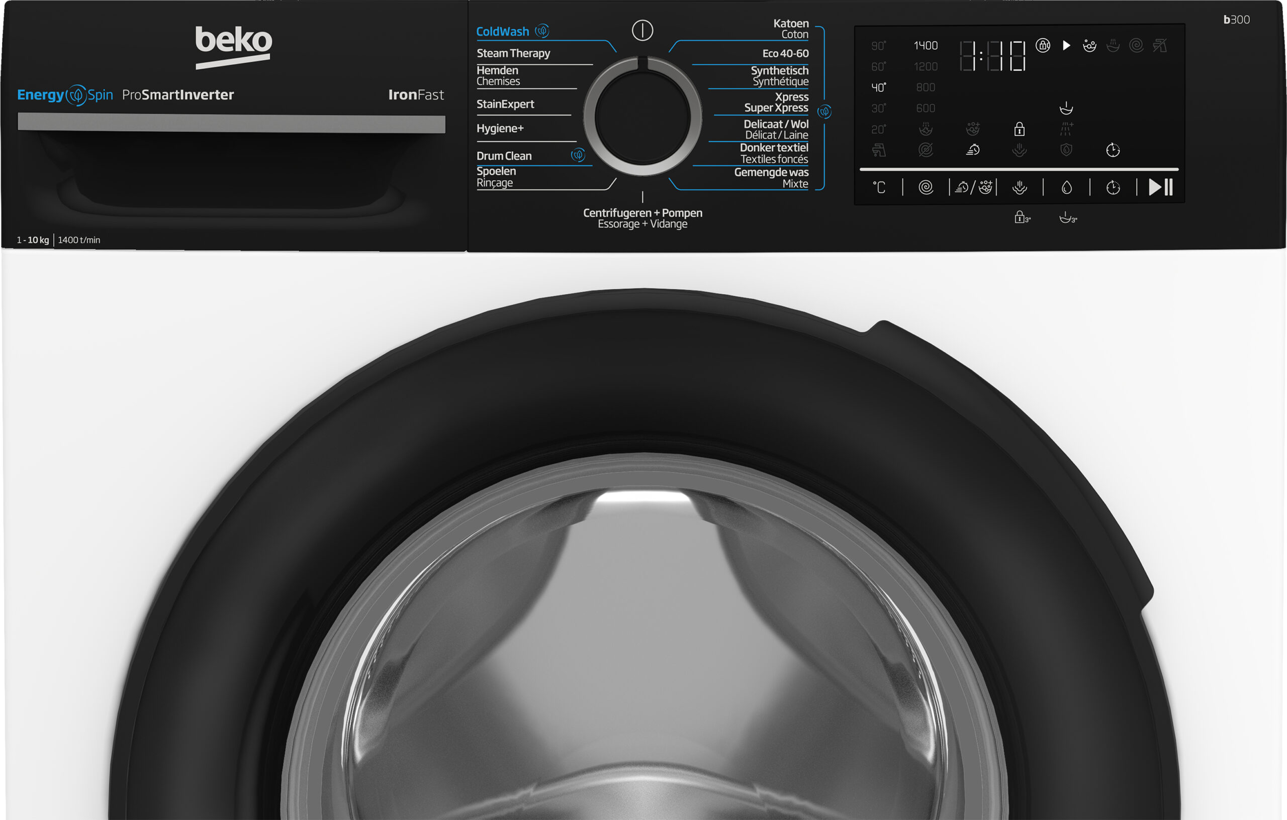 Beko b300 BM3WFU41041B wasmachine Voorbelading 10 kg 1400 RPM Zwart, Wit EWO4367 - Afbeelding 5