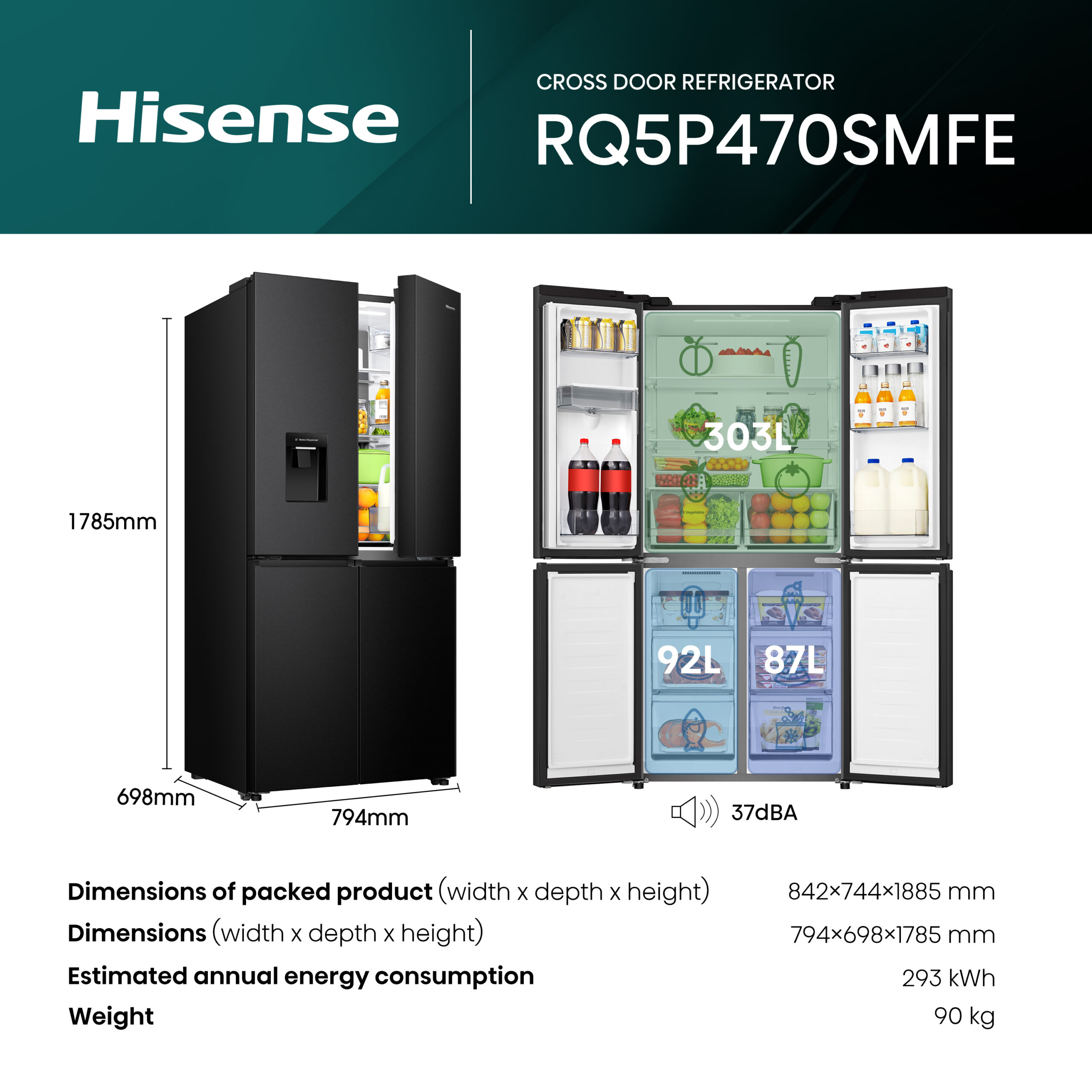 Hisense RQ5P470SMFE koel-vriescombinatie Vrijstaand 482 l DHZ4639 - Afbeelding 12