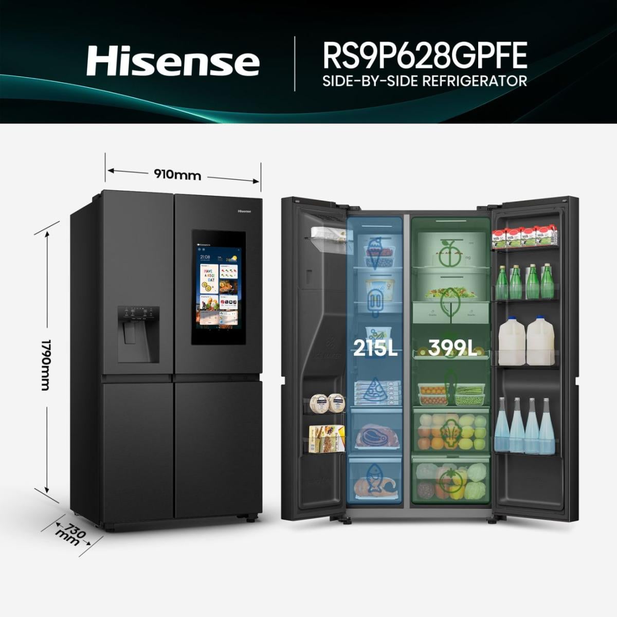 Hisense RS9P628GPFE amerikaanse koelkast Vrijstaand 614 l Zwart - Afbeelding 3