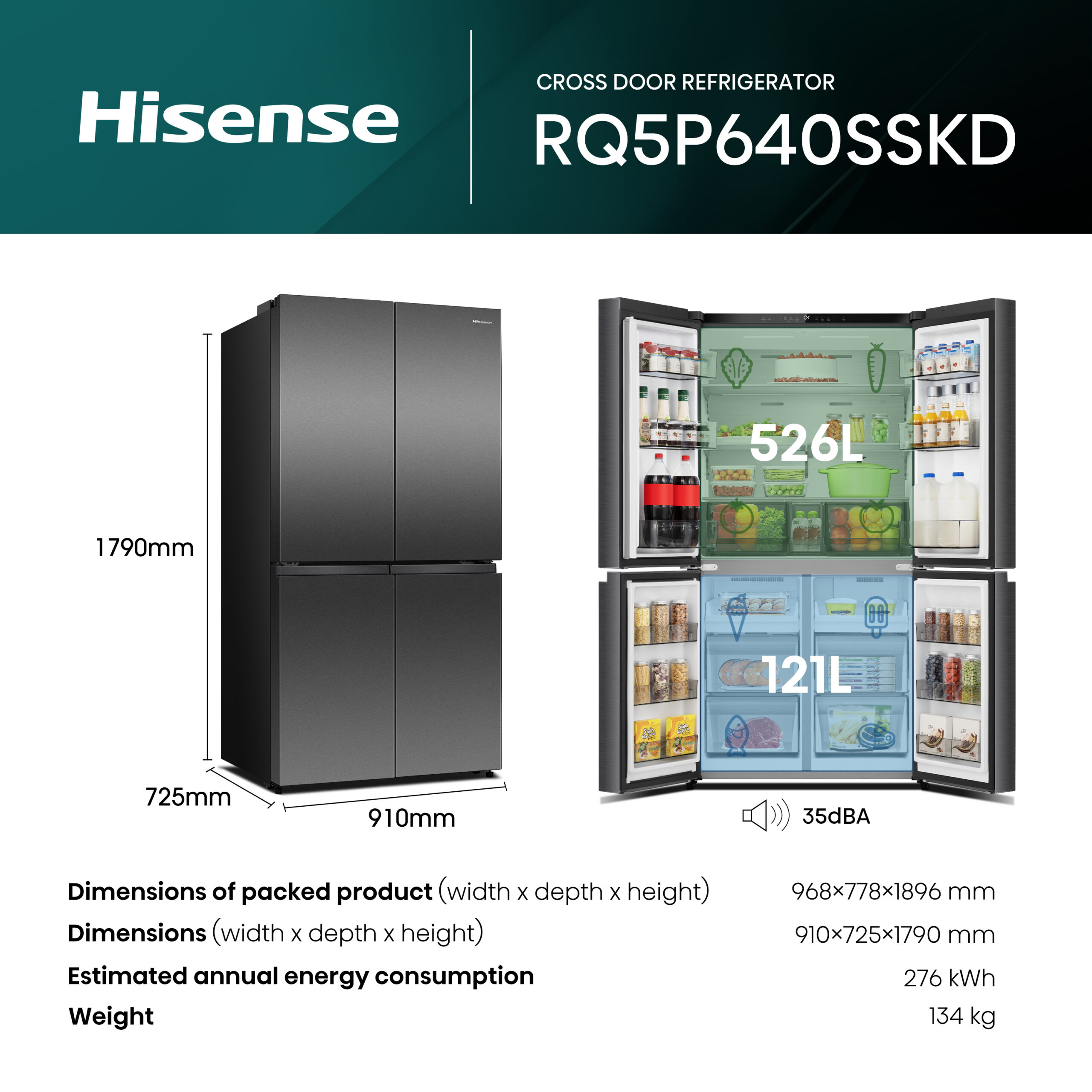 Hisense RQ5P640SSKD amerikaanse koelkast Vrijstaand 647 l Zwart, Roestvrijstaal - Afbeelding 16