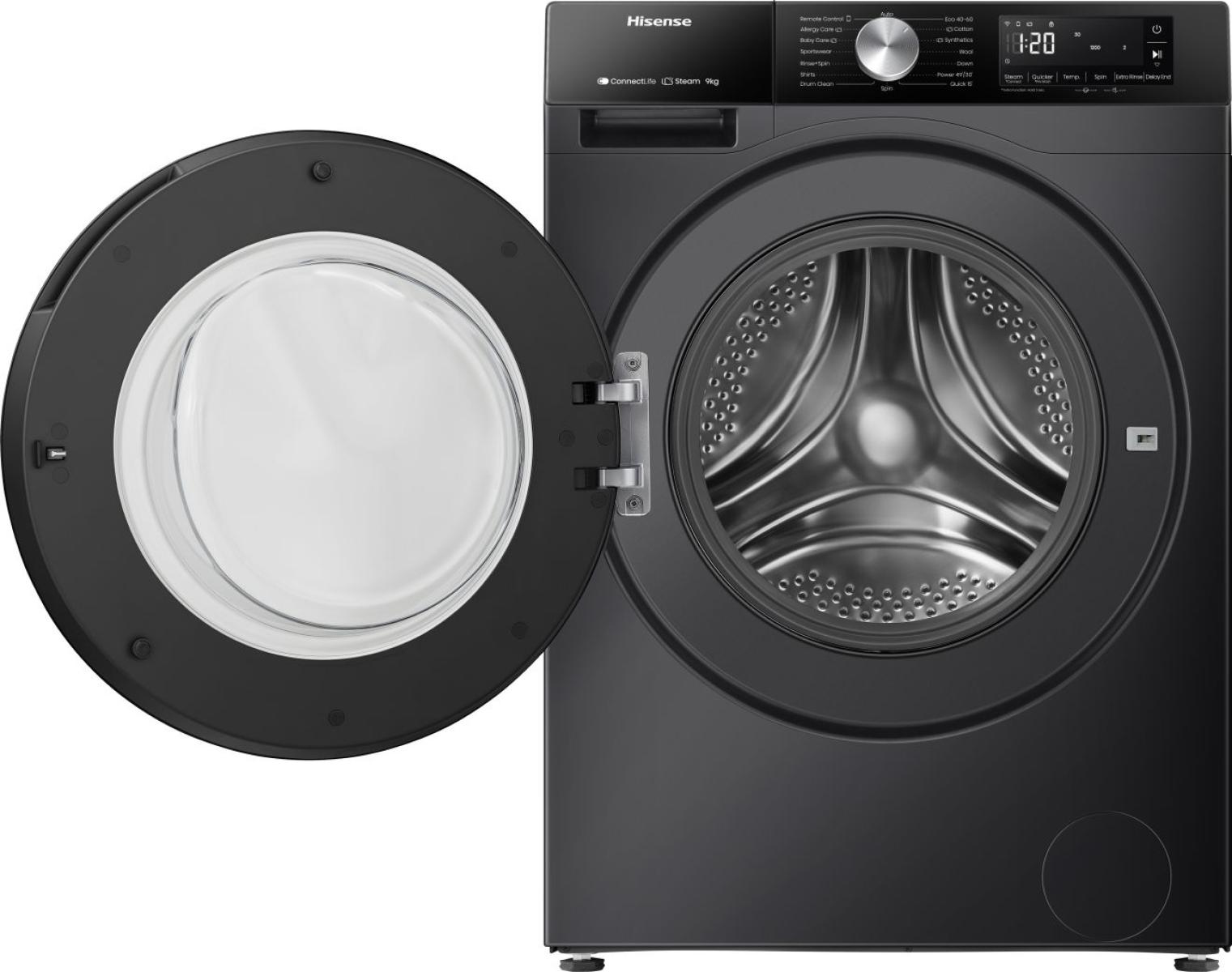 Hisense WF3S9043BB3 wasmachine Voorlader 9 kg 1400 RPM Zwart EWO4821 - Afbeelding 4