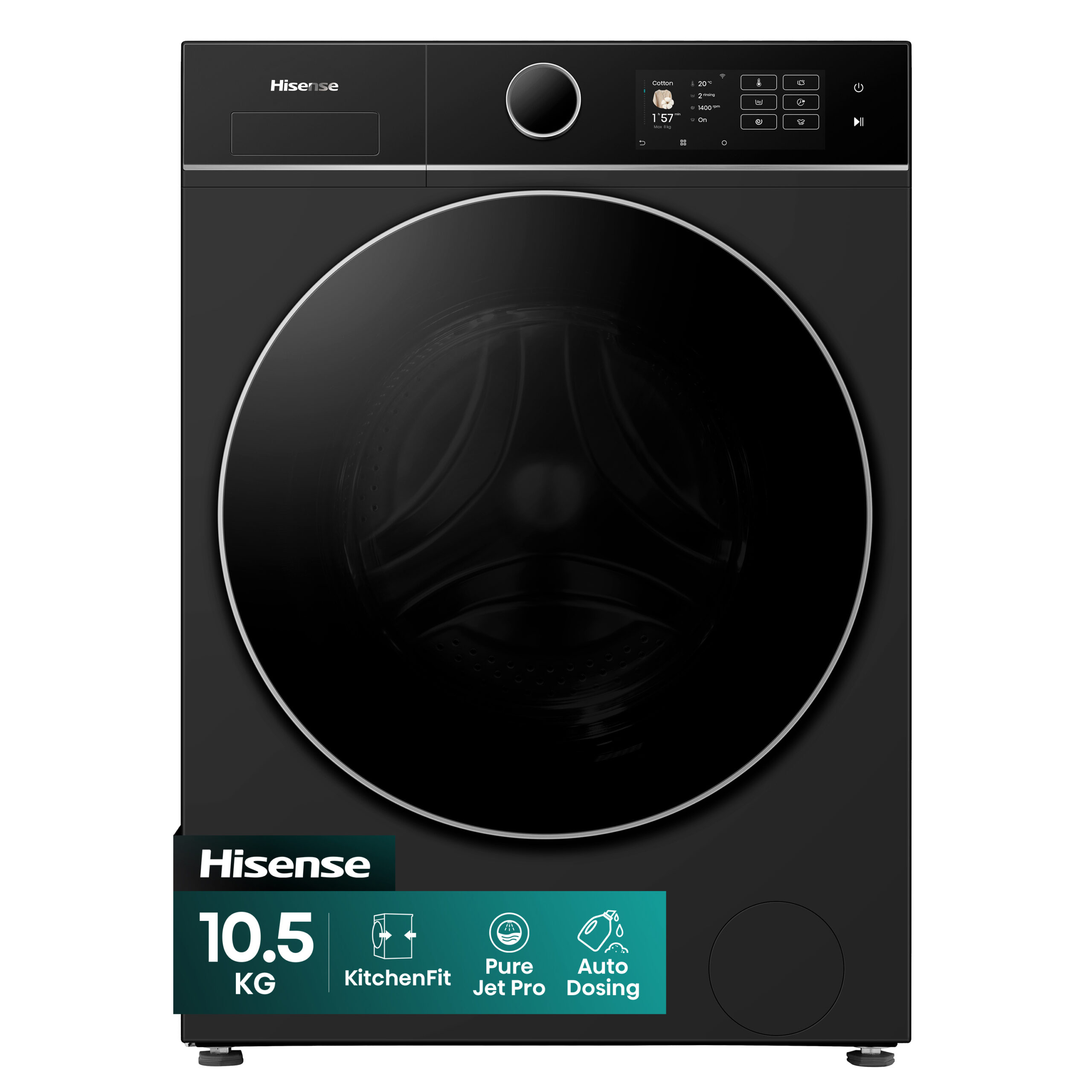 Hisense WF5I1045BBQ wasmachine Voorlader 10,5 kg 1400 RPM Zwart Verpakkingsschade DHZ4804 - Afbeelding 3