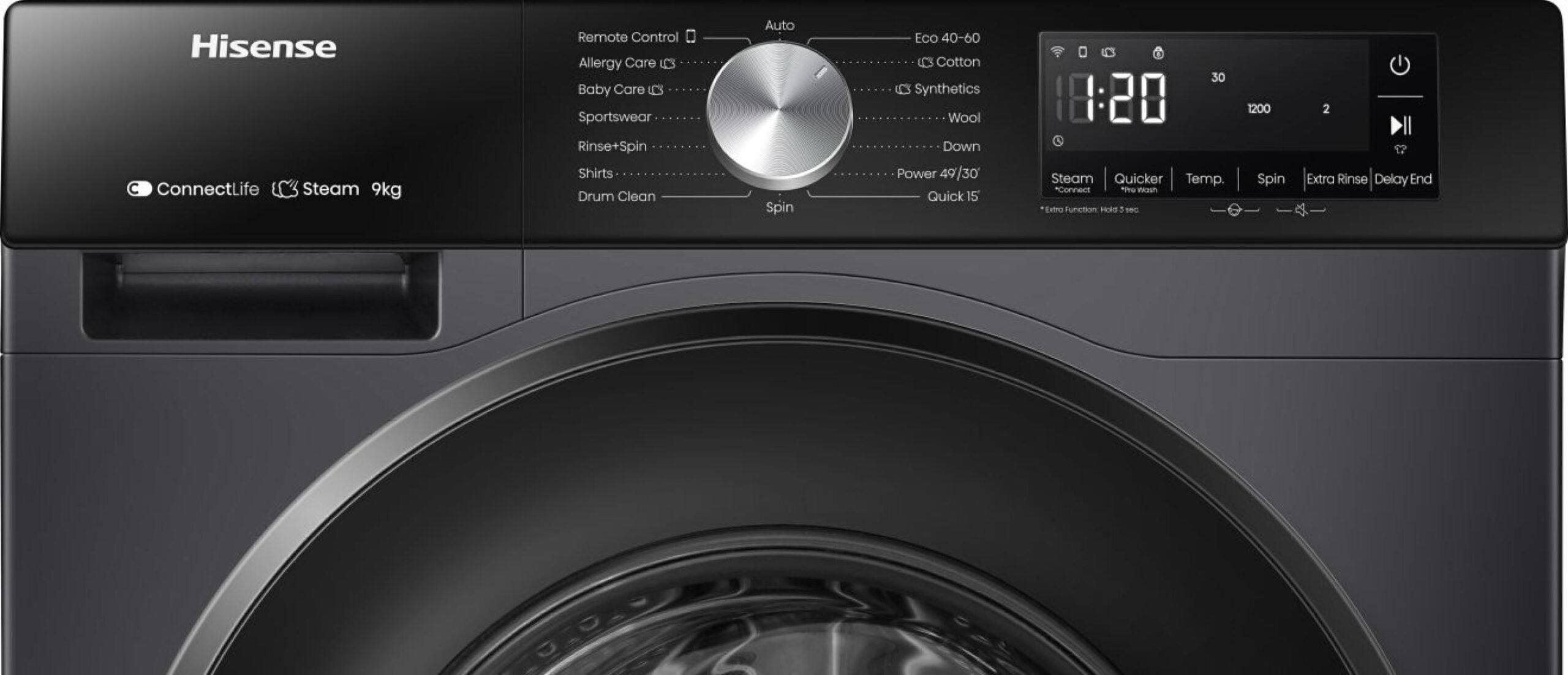 Hisense WF3S9043BB3 wasmachine Voorlader 9 kg 1400 RPM Zwart EWO4821 - Afbeelding 8