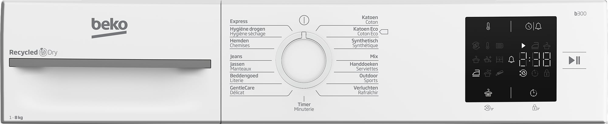 Beko BM3T38232CW wasdroger Vrijstaand Voorlader 8 kg Wit - Afbeelding 7