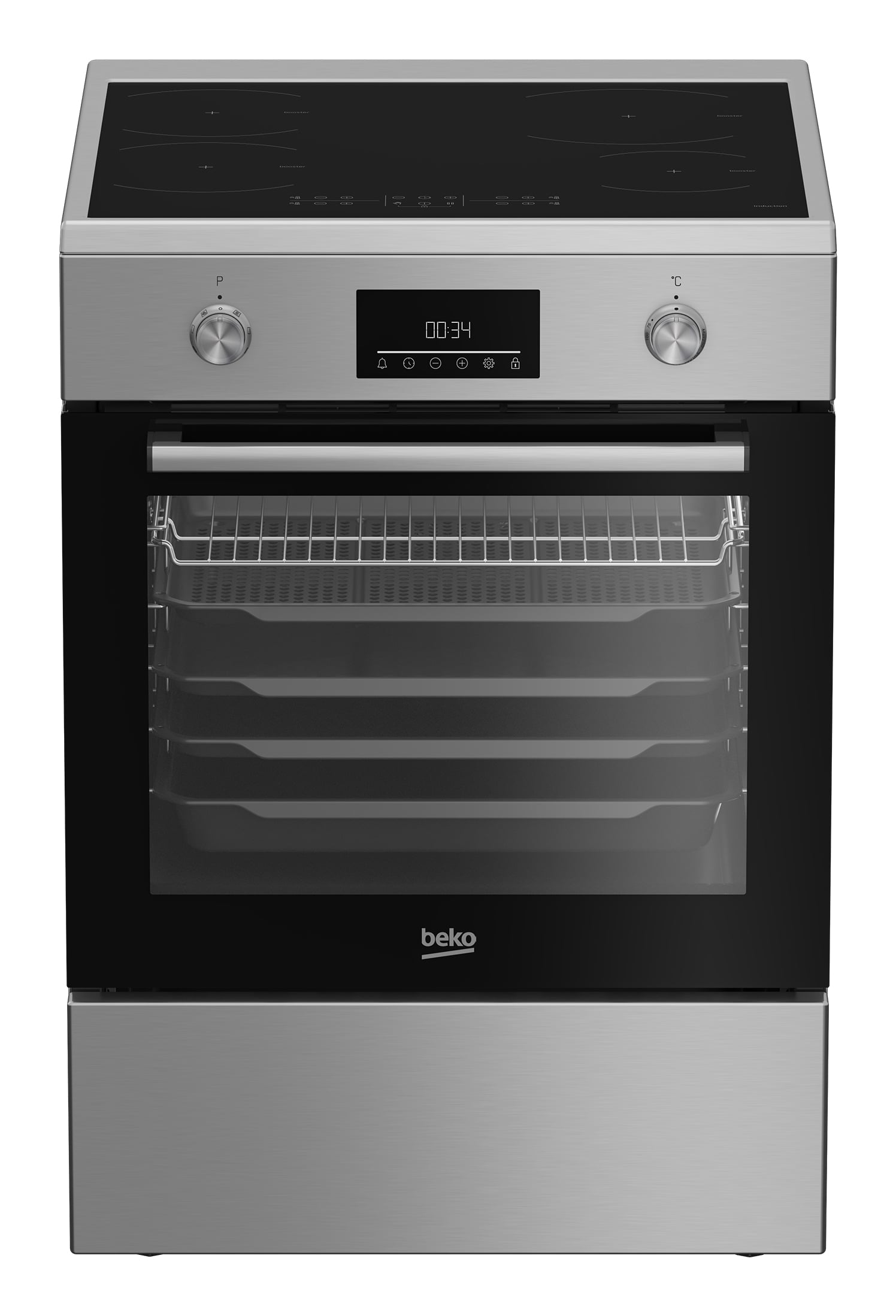 Beko FBMA6930GX Vrijstaand fornuis Electrisch Inductiekookplaat zones Zwart, Roestvrijstaal