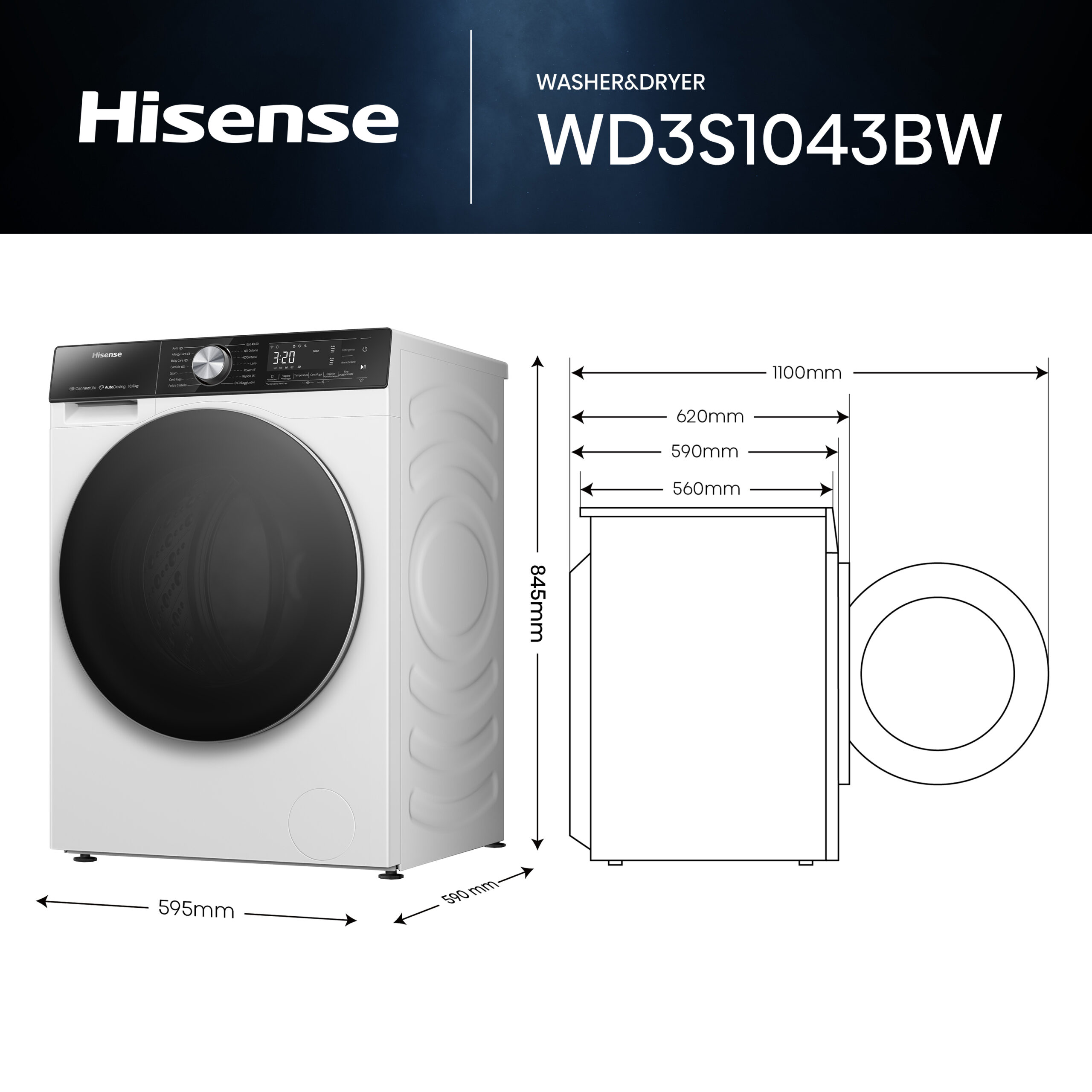 Hisense WF5S1045BW wasmachine Voorlader 10,5 kg 1400 RPM Wit - Afbeelding 15