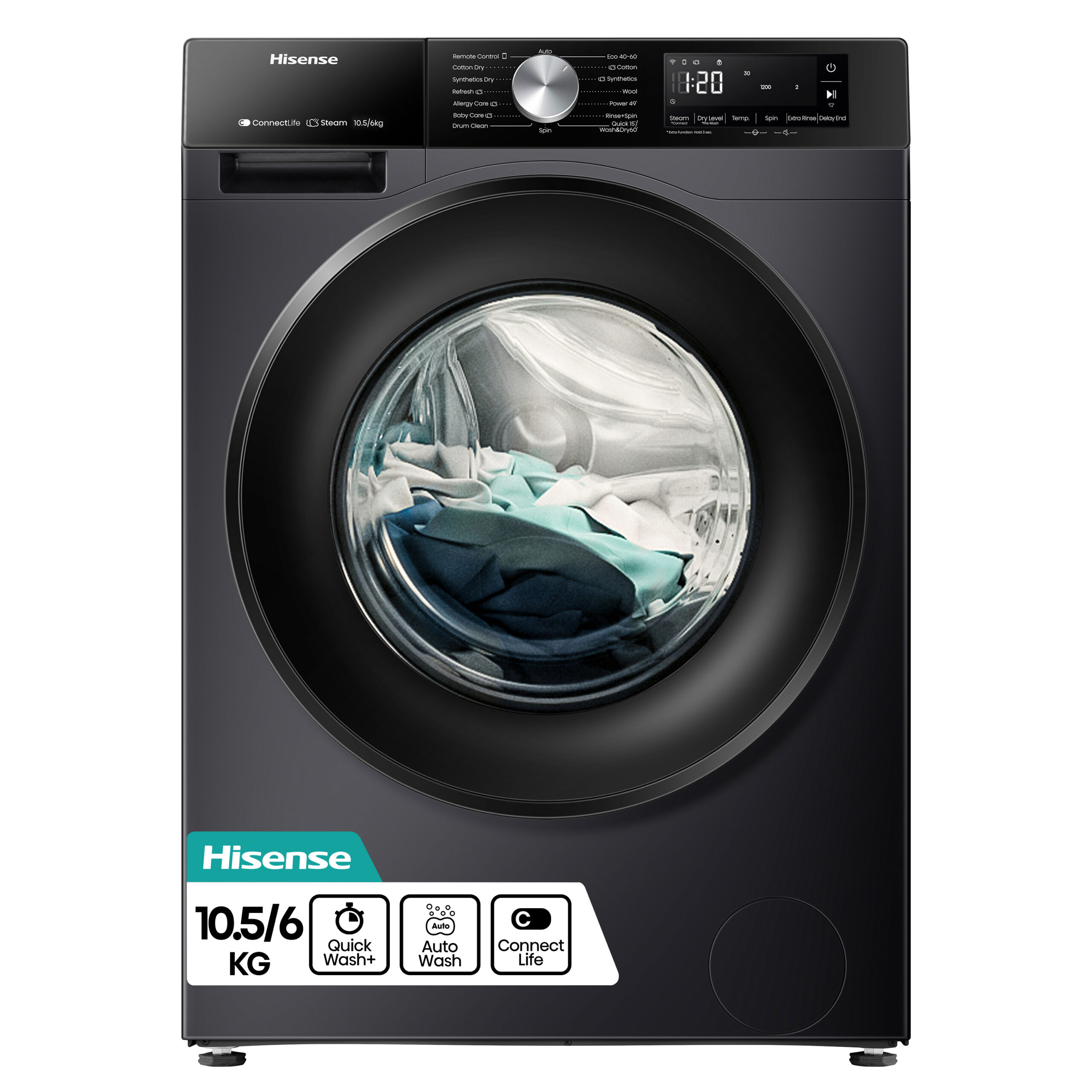 Hisense WD3S1043BB3 Was-droogcombinatie Vrijstaand Voorlader Zwart EWO5034