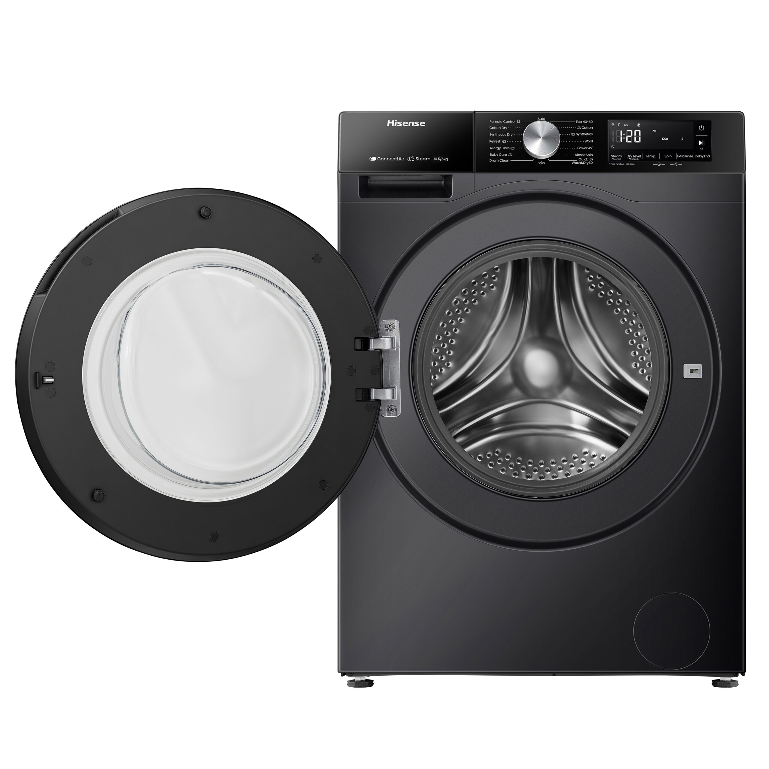Hisense WD3S1043BB3 Was-droogcombinatie Vrijstaand Voorlader Zwart EWO5034 - Afbeelding 3
